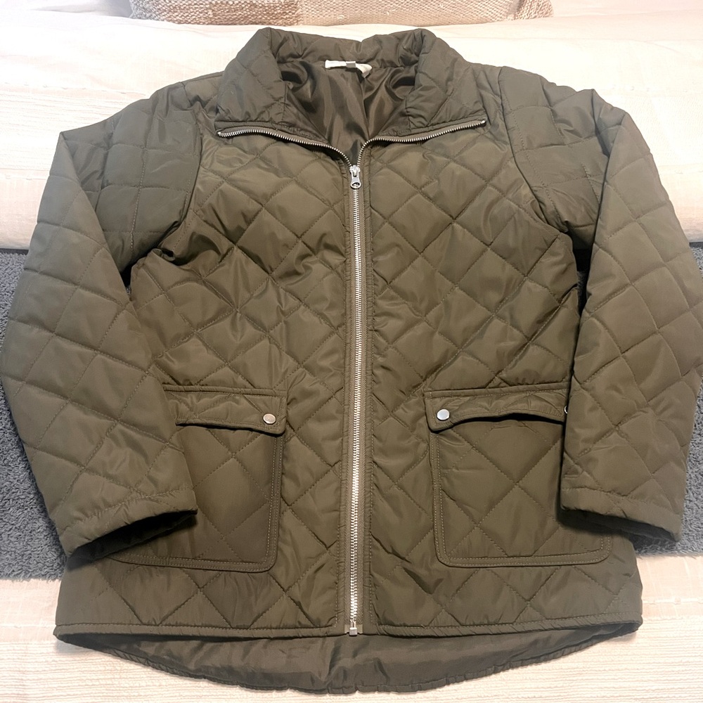 Shop the Mint In The Works Olive Green Quilted Jacket